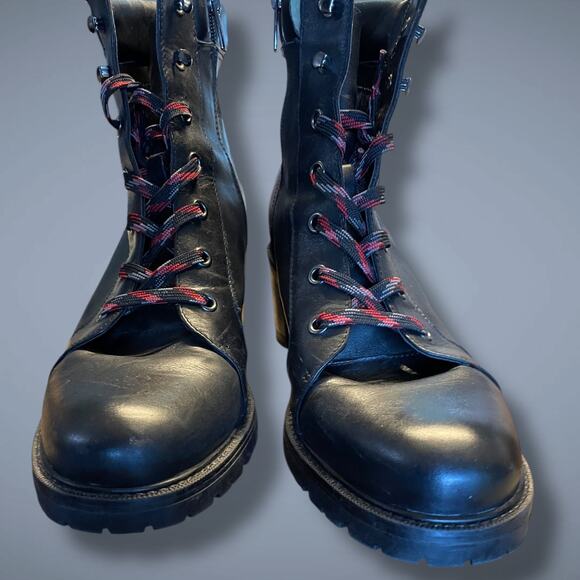 Women's Size 11 VINCE CAMUTO Gaviana Black Leather Boots Side Zip Lace Up Boots - Picture 10 of 15